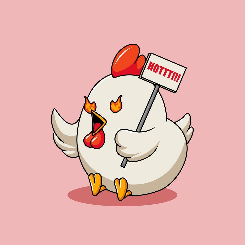 Overheated Chicken Holding HOTTT Sign vector