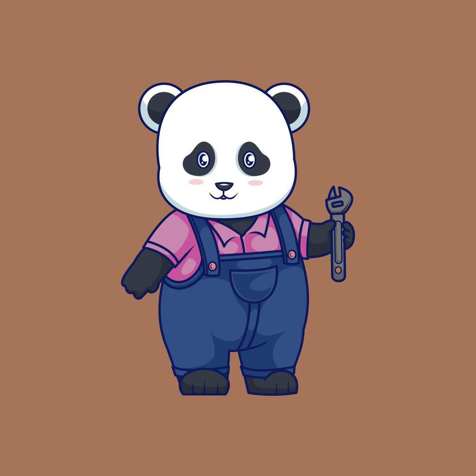 Panda Mechanic with Wrench vector