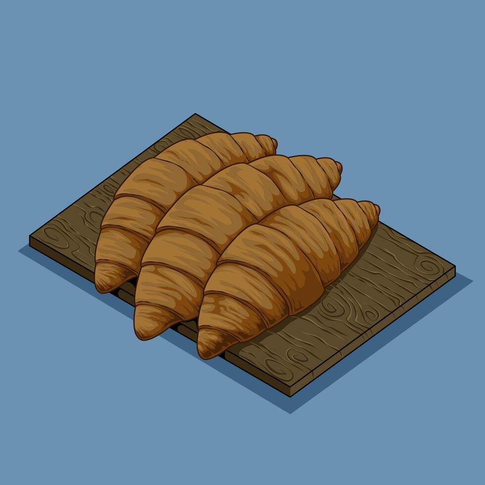 Three Croissants on a Wooden Board Illustration vector