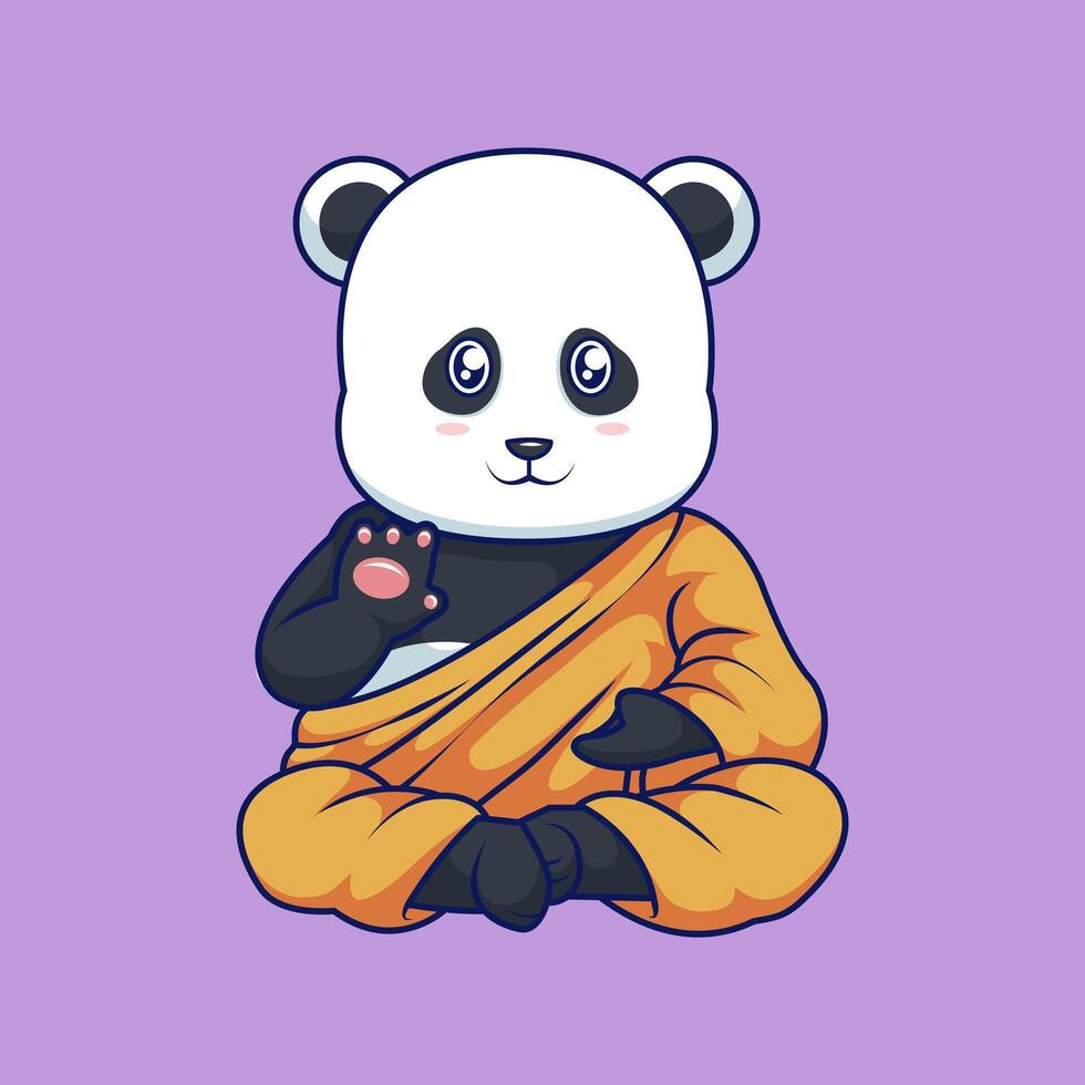Panda Monk in Robe Cartoon characters illustration vector