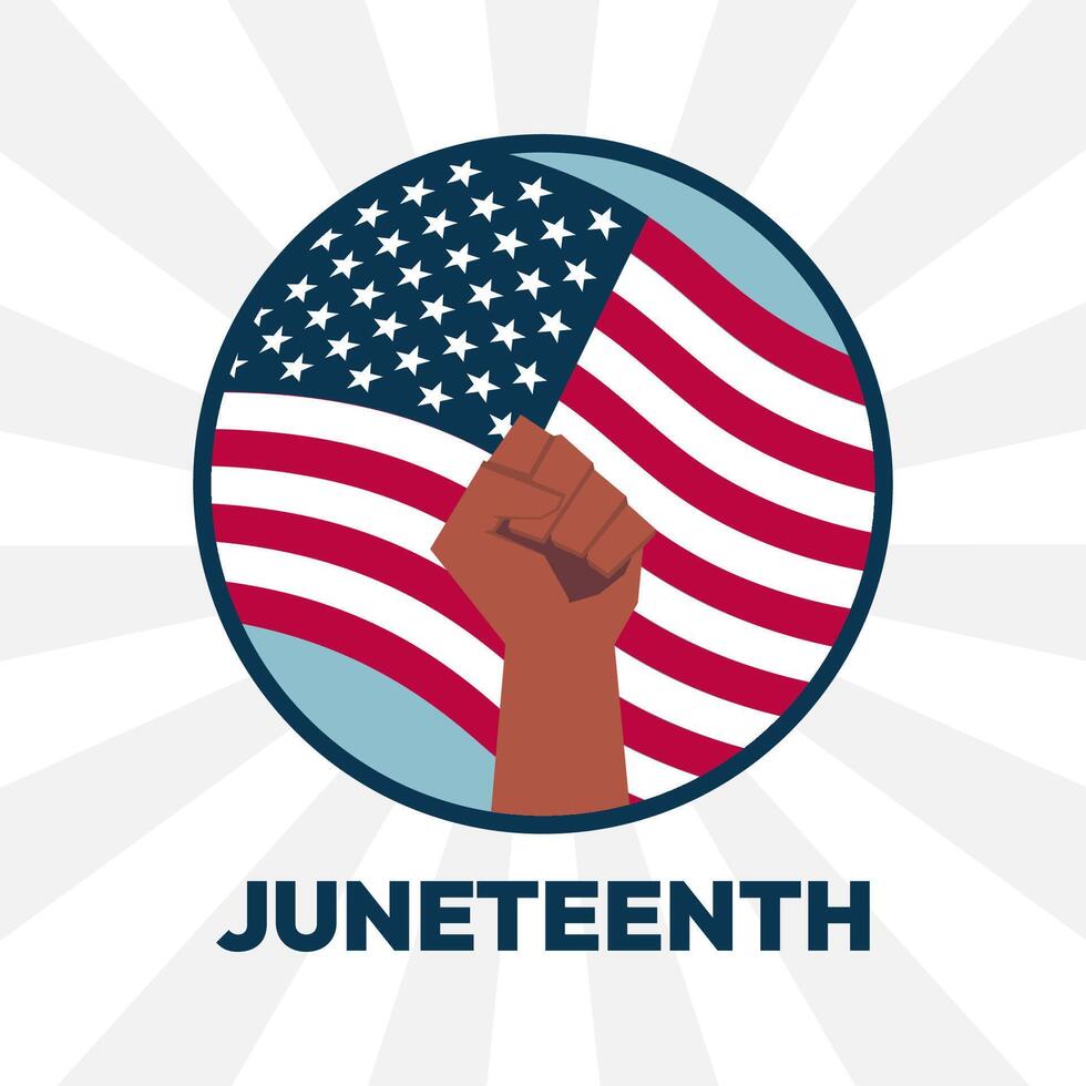 A Fist is Holding a Flag with the Word Juneteenth Written Below It vector