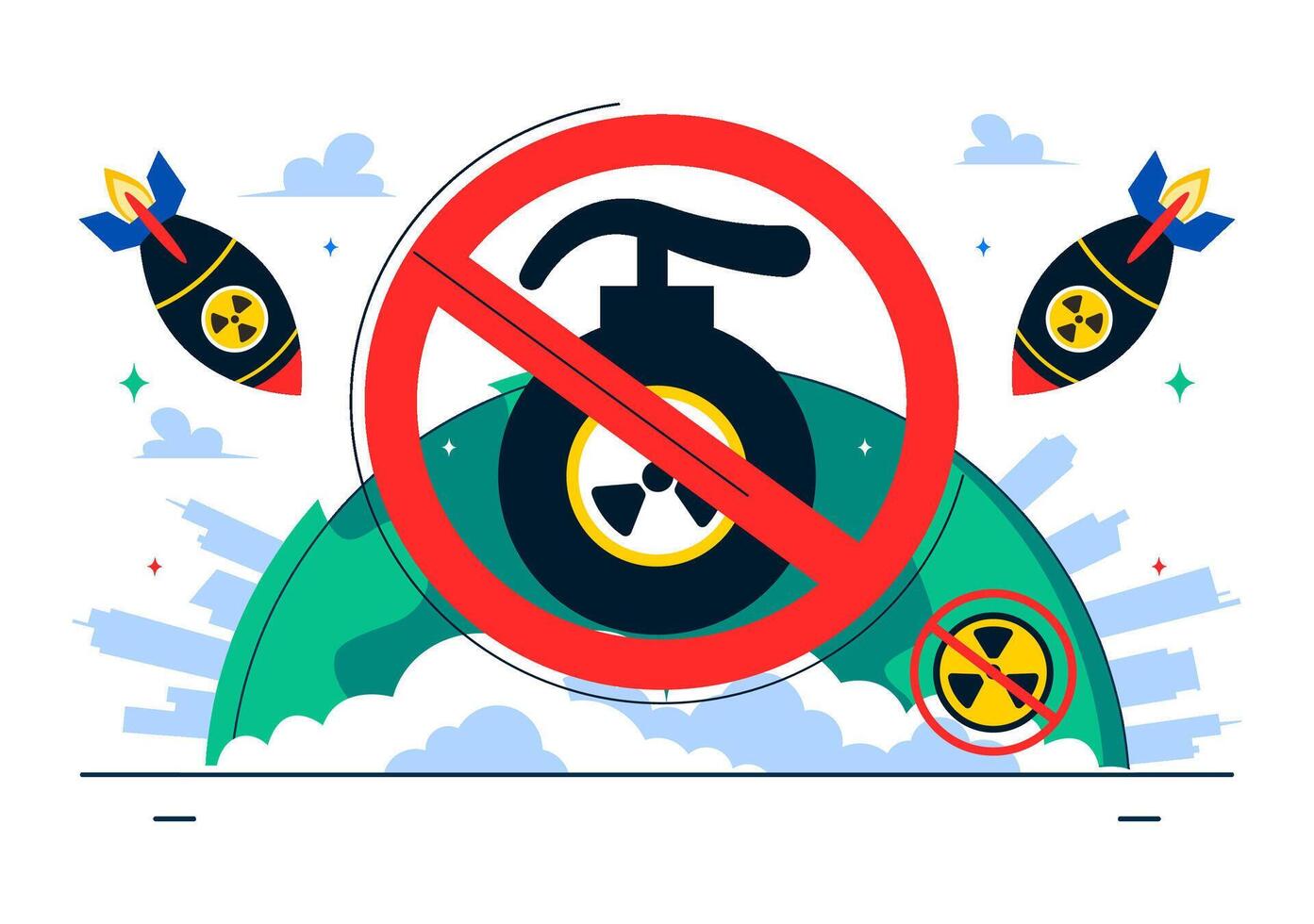 Global Awareness Day Against Nuclear Weapons Illustration with Blast Scene vector