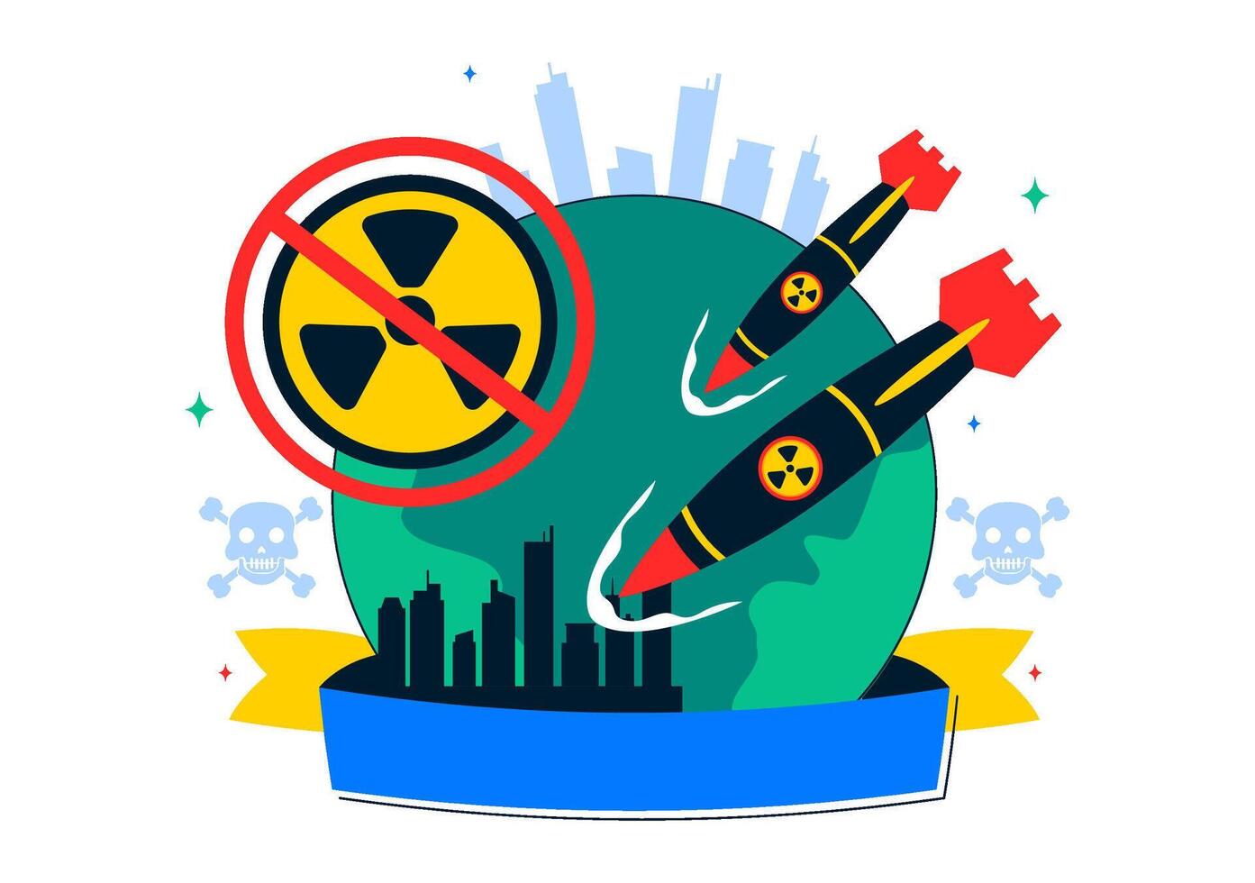 Cartoon Flat Style Illustration of a Nuclear Bomb Blast for International Nuclear Disarmament Day vector