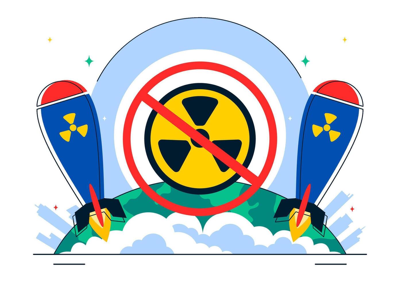 International Nuclear Disarmament Day Featuring Atomic Bomb in Cartoon Style Scene vector