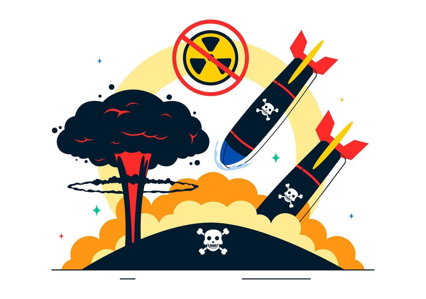 Nuclear Bomb Explosion in Flat Background for Total Elimination of Nuclear Weapons Day . vector