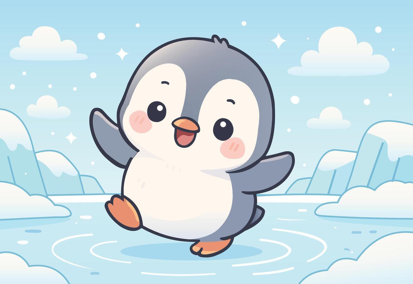 adorable baby penguin dancing on the ice vector