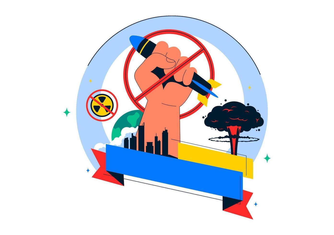 Illustration of Nuclear Explosion Representing Elimination of Nuclear Weapons Day vector
