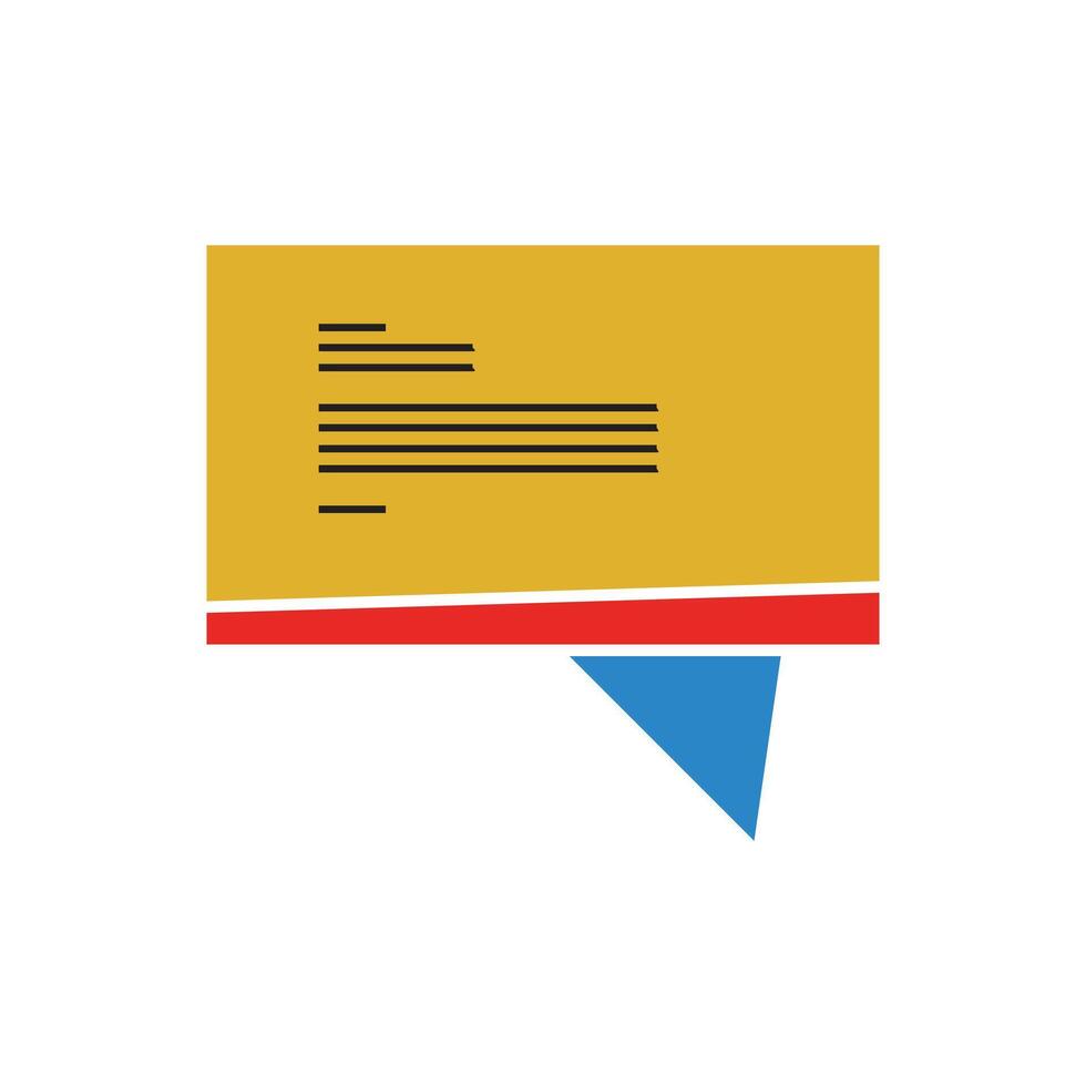 Clean, rectangular speech bubble with text lines, ideal for communication, messaging, and chat interfaces. Perfect for web design, app elements, and social media content vector