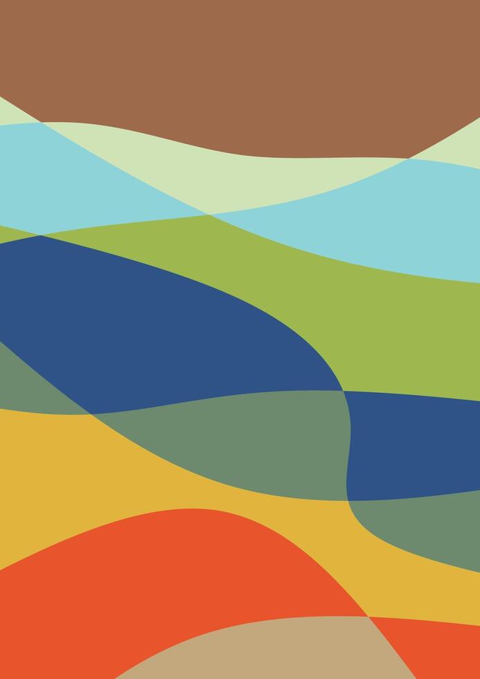 Abstract overlapping color fields create a harmonious landscape, perfect for backgrounds, artistic posters, and modern decor. Evokes natural serenity and calm vector