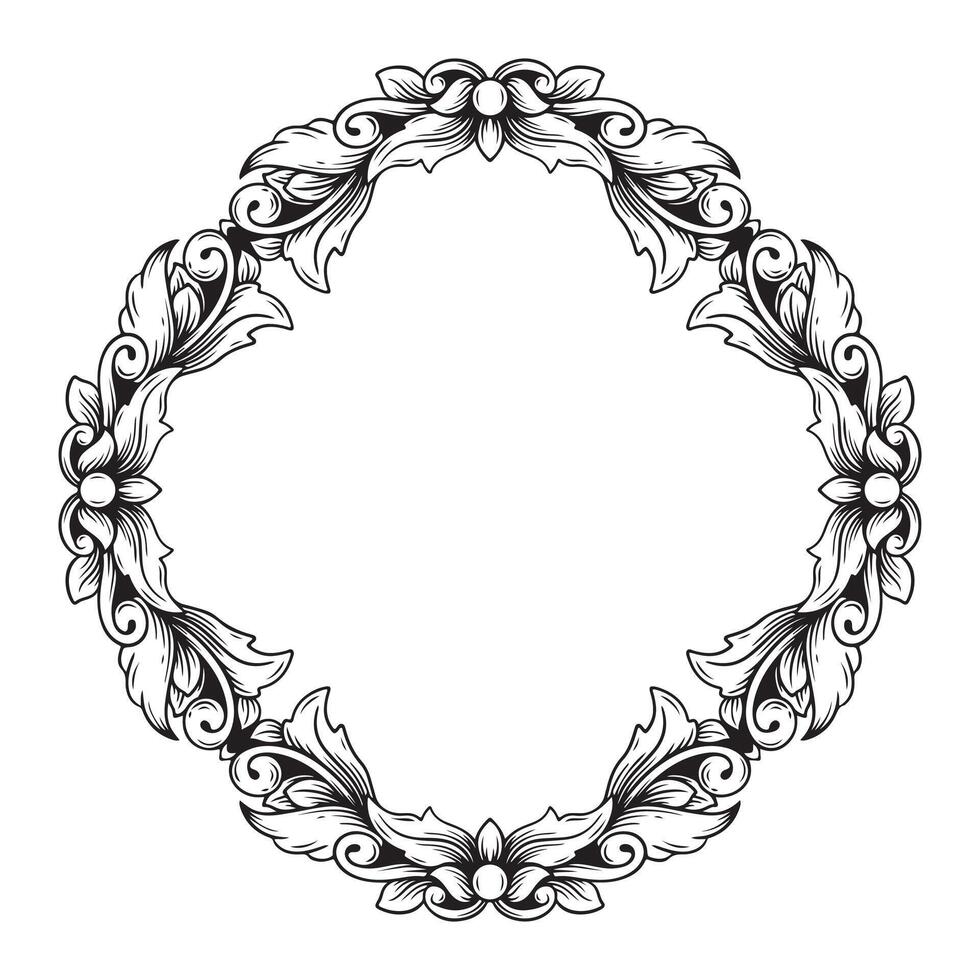 Illustration of floral frame black and white contour on white background vector