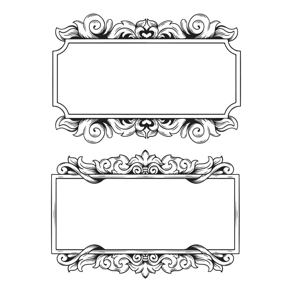 Set of vintage frames with decorative elements. Black and white illustration vector