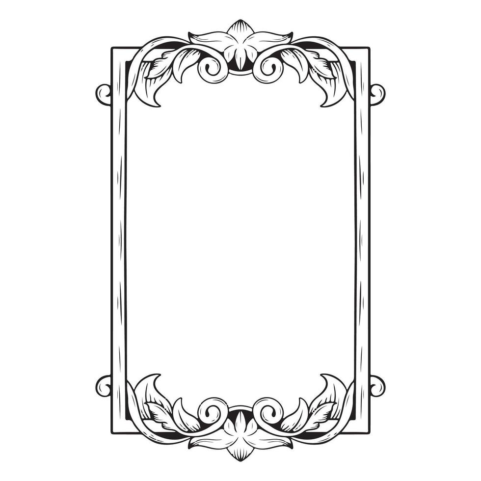 Illustration of floral frame with black and white contour on white background vector