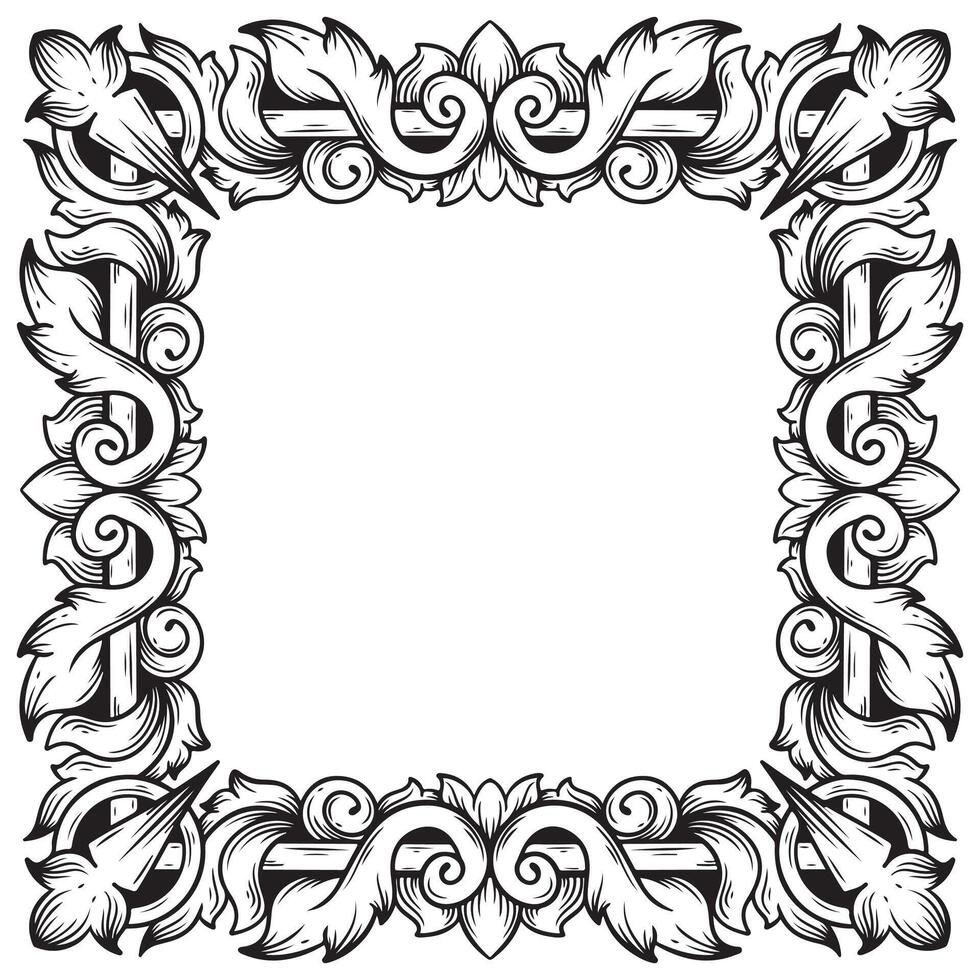 Illustration of floral frame design with black and white border on white vector