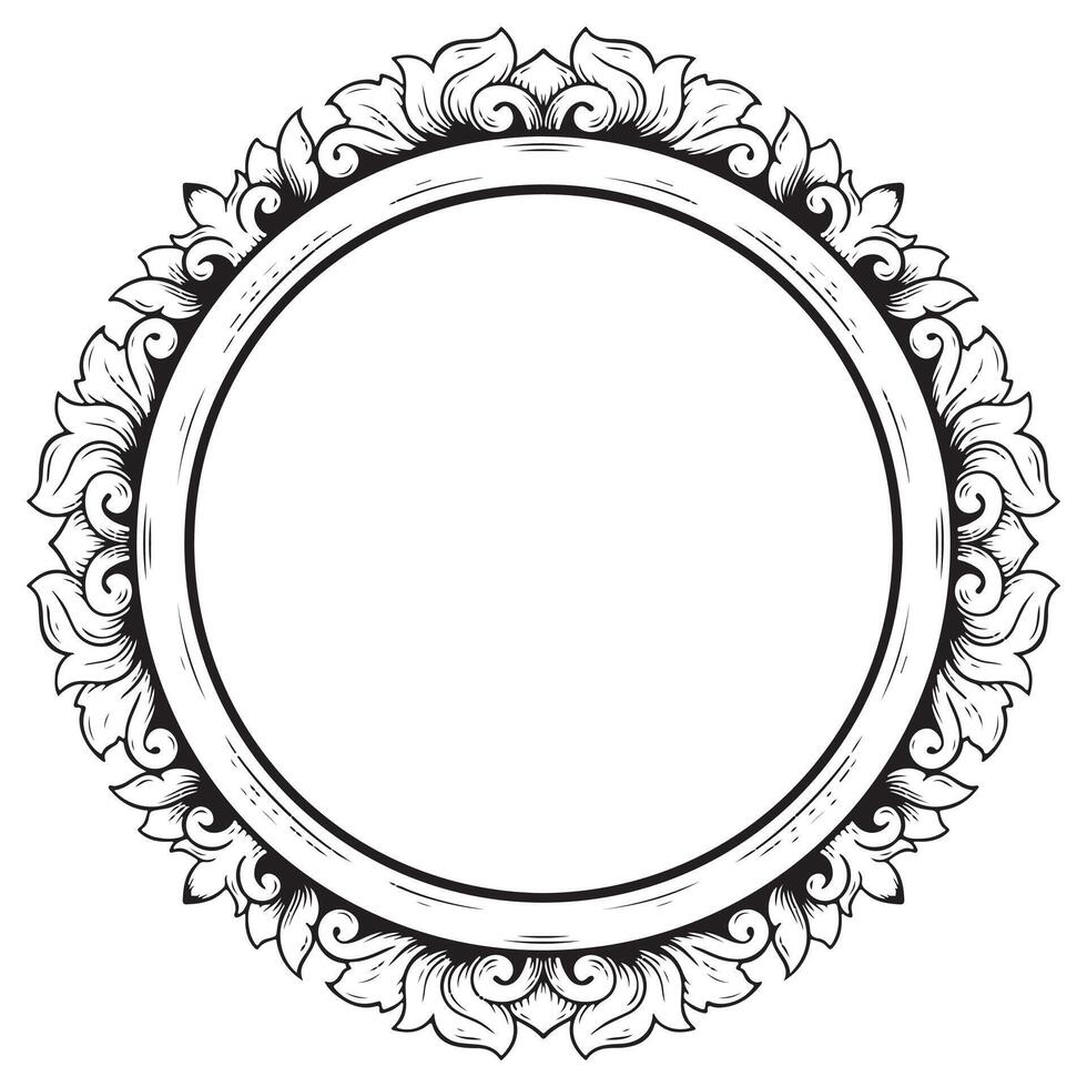Oriental black and white round frame. decorative design element. vector
