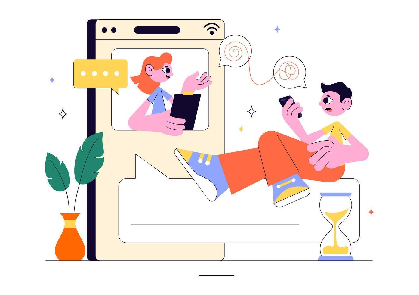 Flat Style Illustration of Online Psychological Counseling Using Smartphone Communication vector