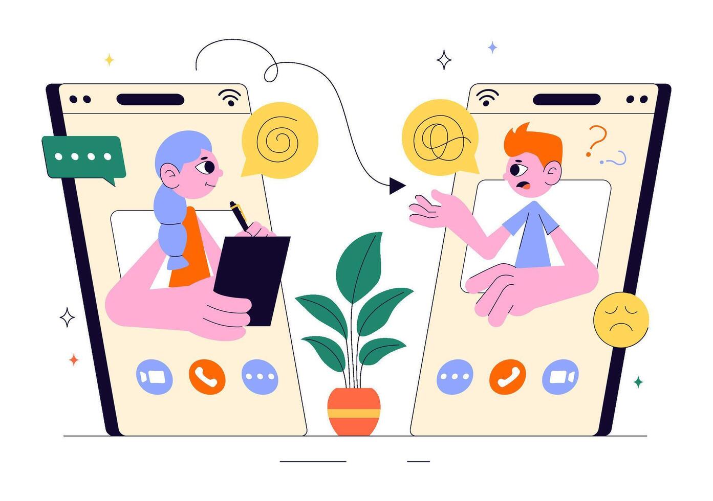Online Therapist Consultation Scene on Mobile Device with Counseling Interface in Flat Illustration vector