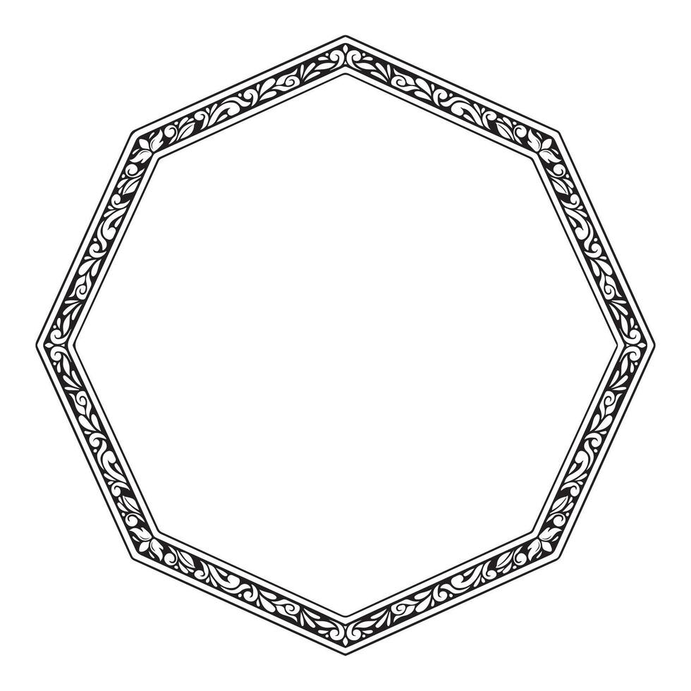 Black and white round frame with decorative elements. clip art vector
