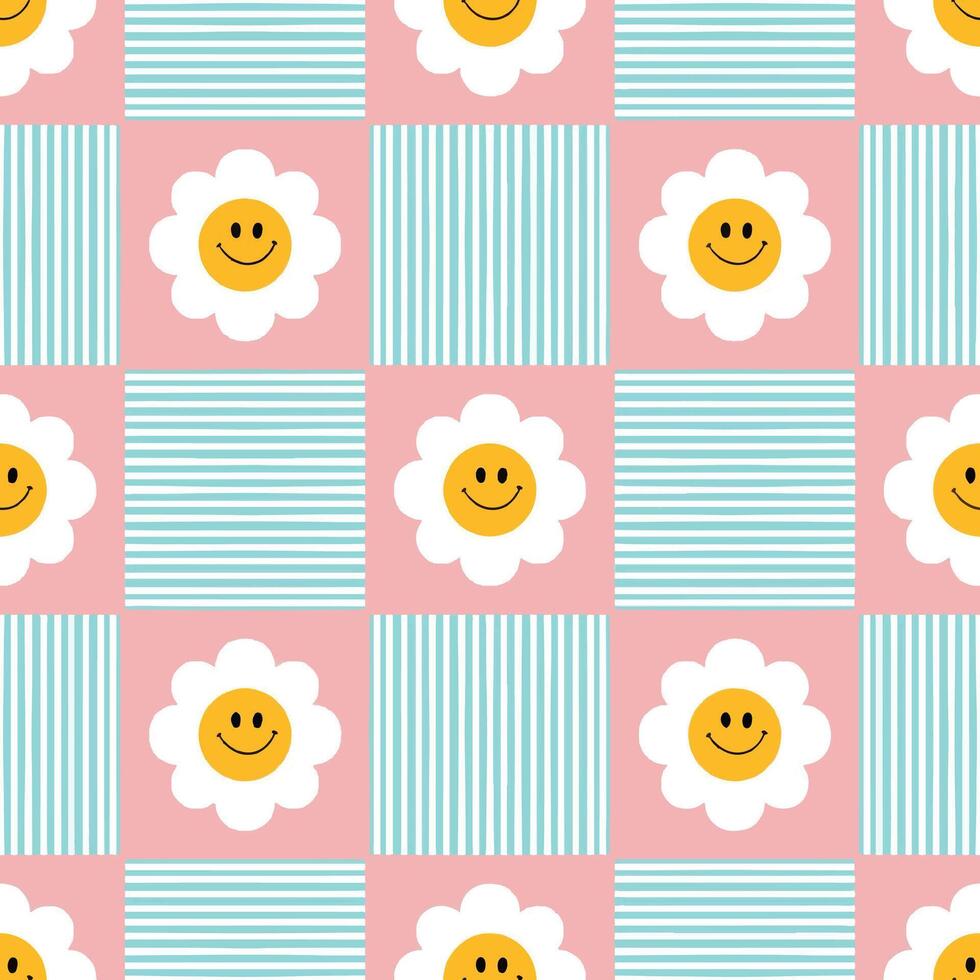 seamless pattern with sunflower with blue and pink background vector