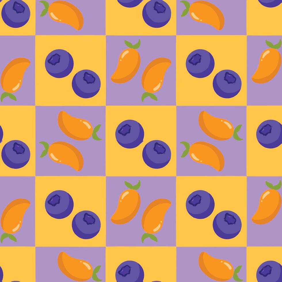 seamless pattern with fruits blueberry and mango vector