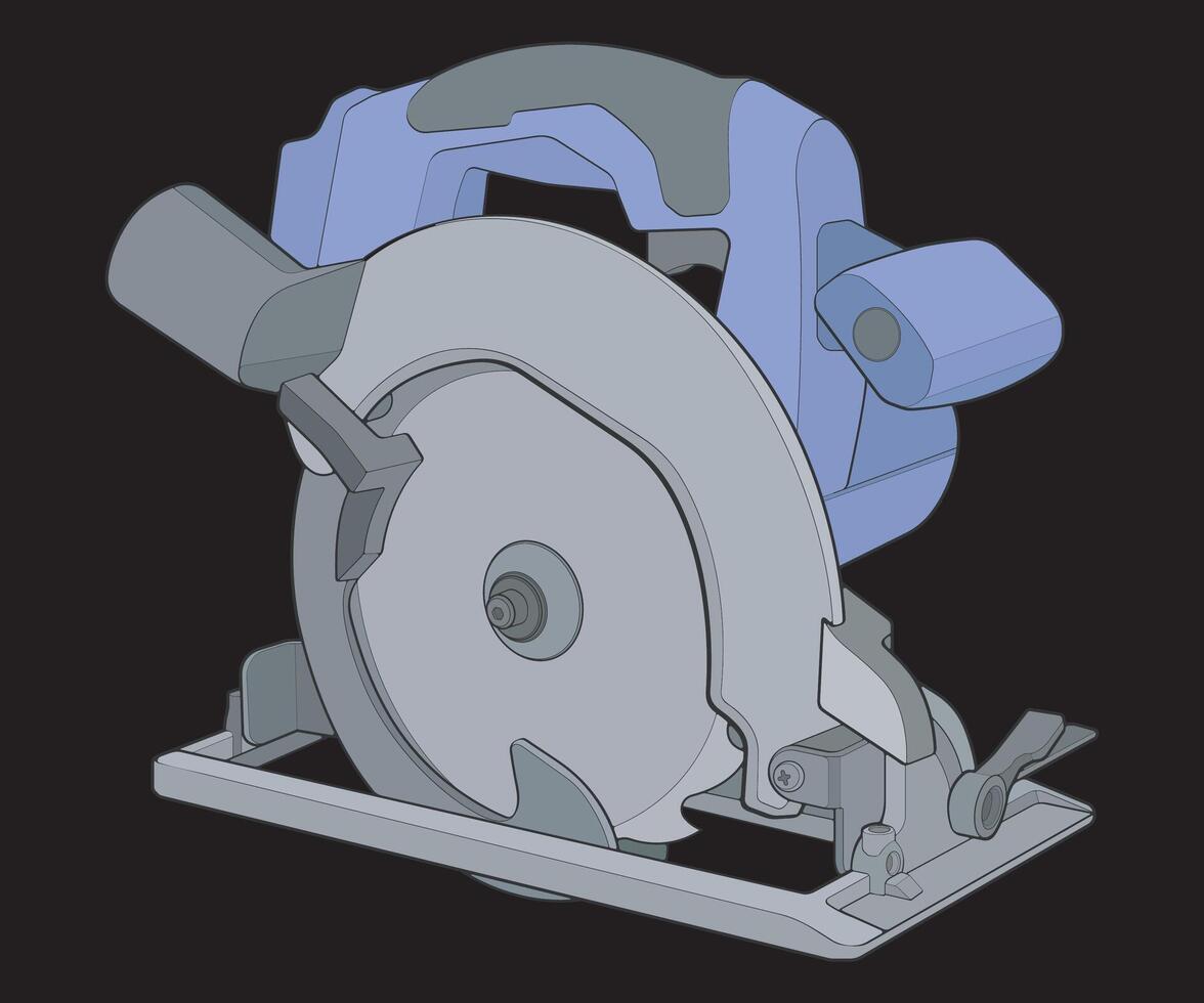 Illustration of Circular Saw Power Tool. Cordless Handheld Electric Wood Cutter vector