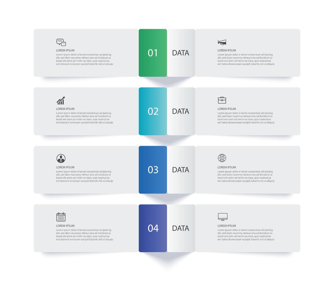 4 data infographic rectangle tab label index template. Illustration business abstract background. vector
