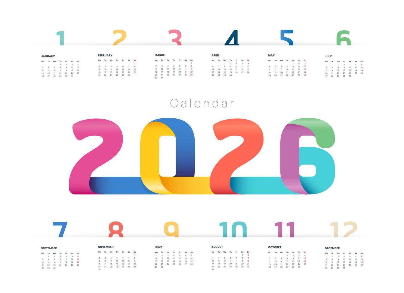 2026 calendar design template. vector