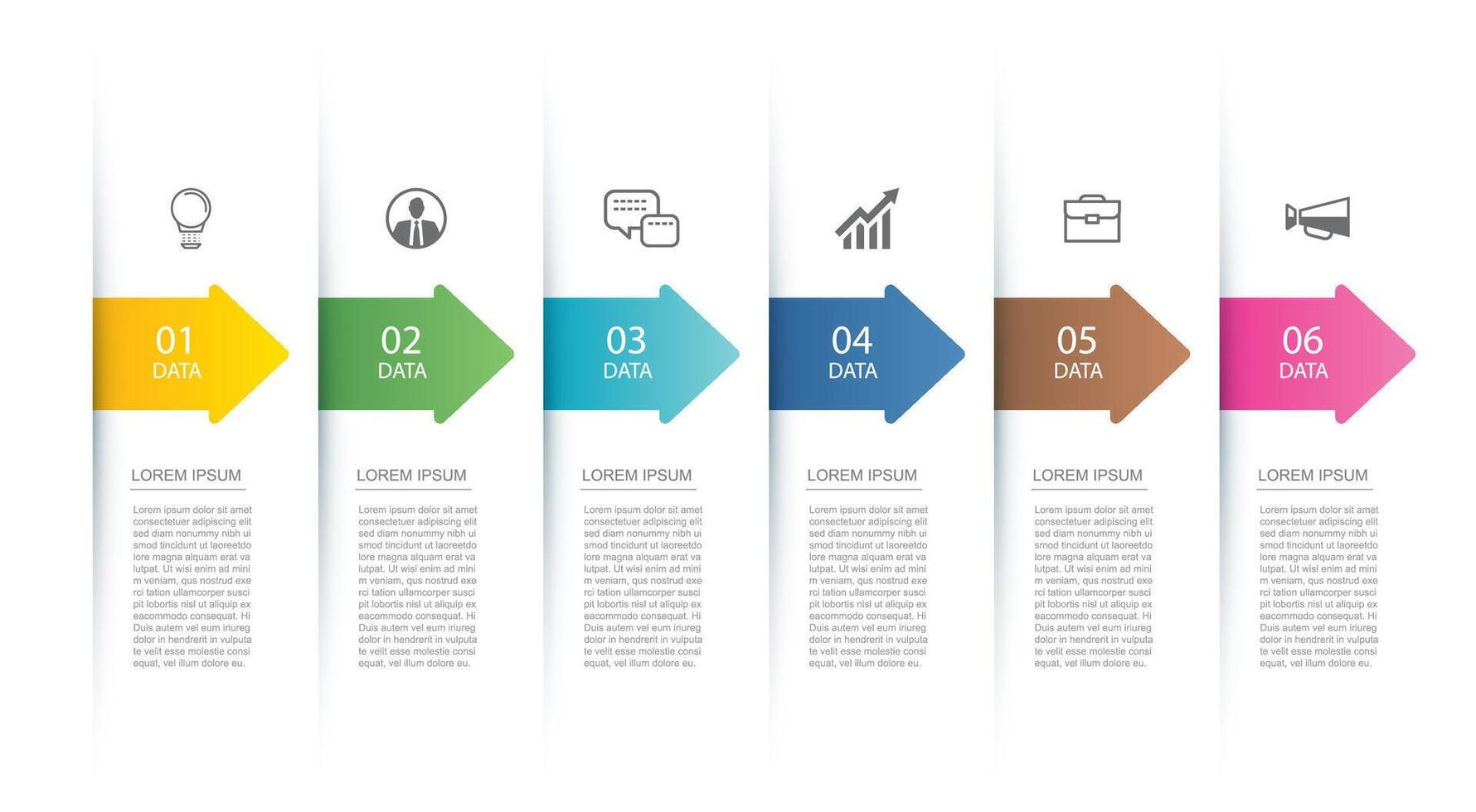6 data infographics tab index with arrow layout template. Illustration business abstract background. vector