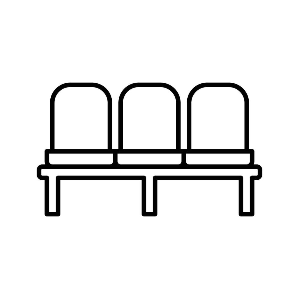 Three Connected Chair Icon Outline Thin Line for Terminal or Office Waiting Area vector