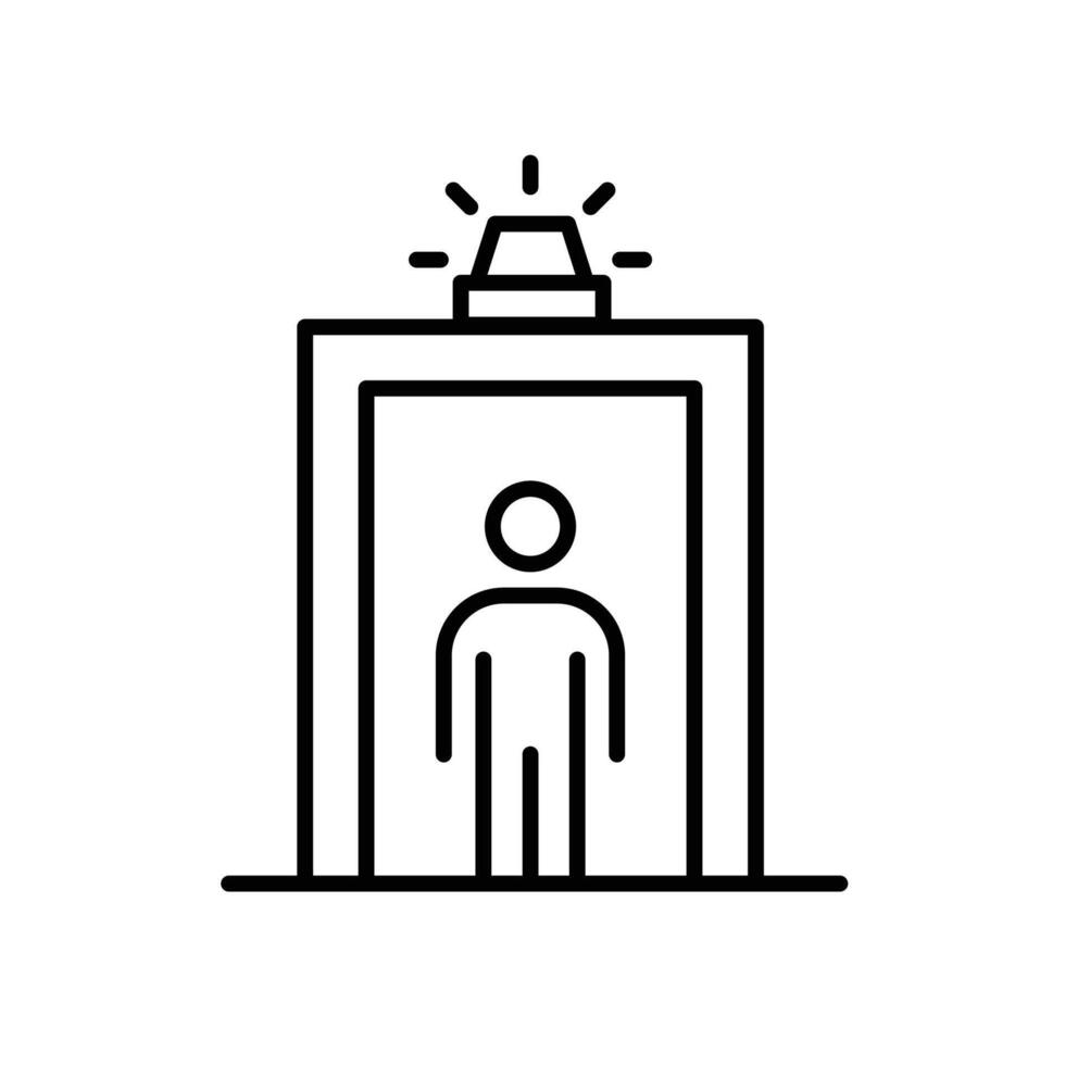 Outline Icon of Individual Passing Through Security Scanner with Alert Light Thin Line vector