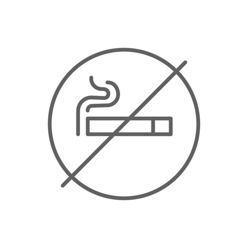 No Smoking Icon Outline Style Thin Line Symbol Cigarette with Crossed Circle Editable Stroke vector