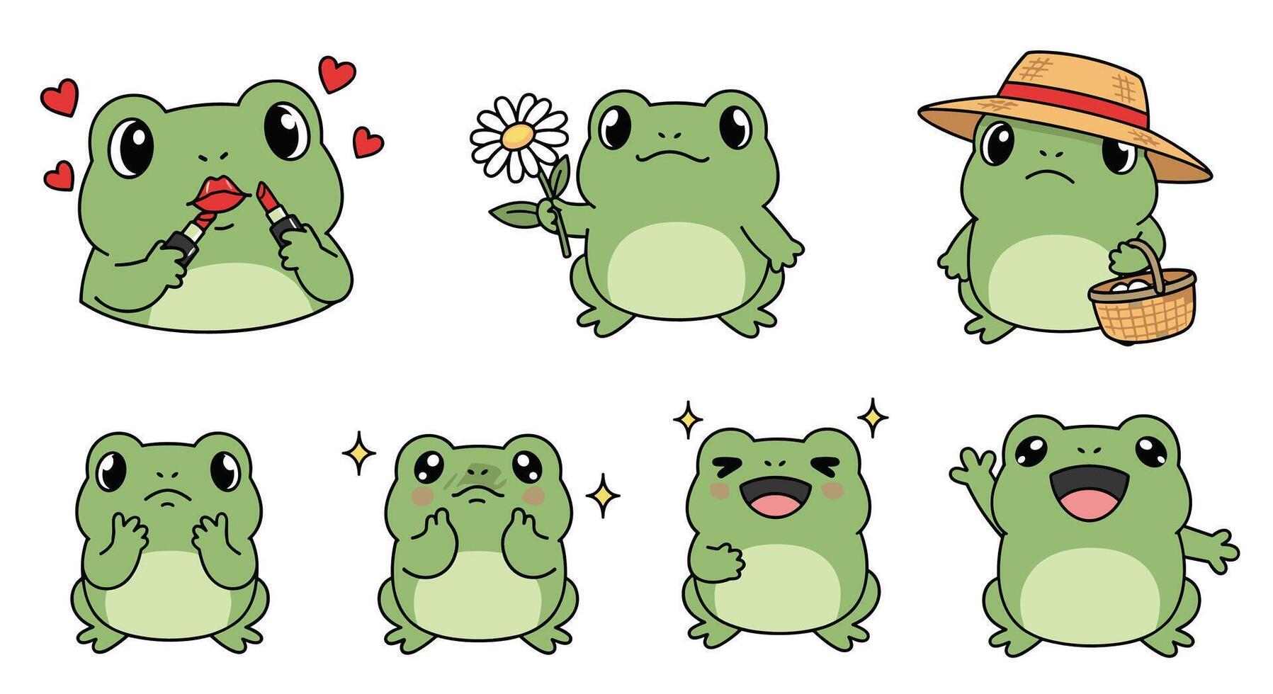 A set of cartoon frogs with different expressions vector