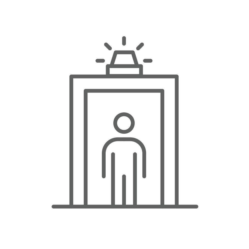 Outline Icon of Individual Passing Through Security Scanner with Alert Light Editable Thin Line Stroke vector