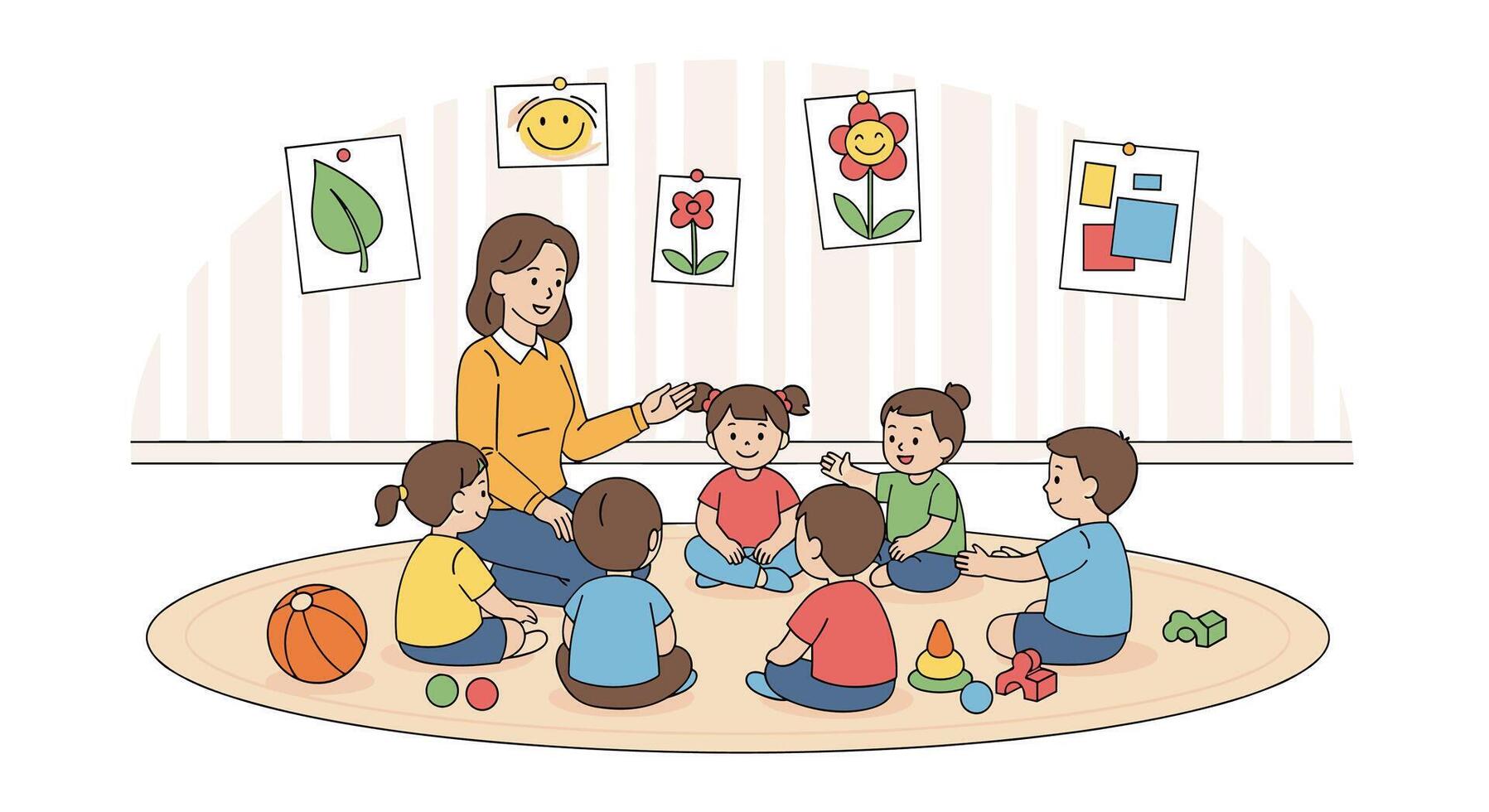 A woman teaching children in a classroom vector