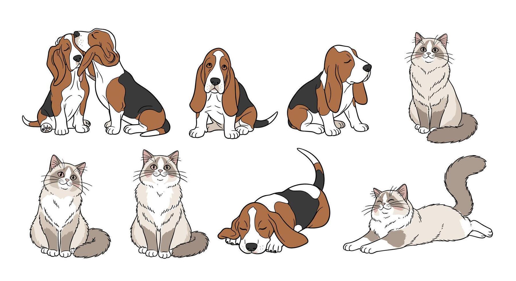 A set of cartoon dogs and cats vector