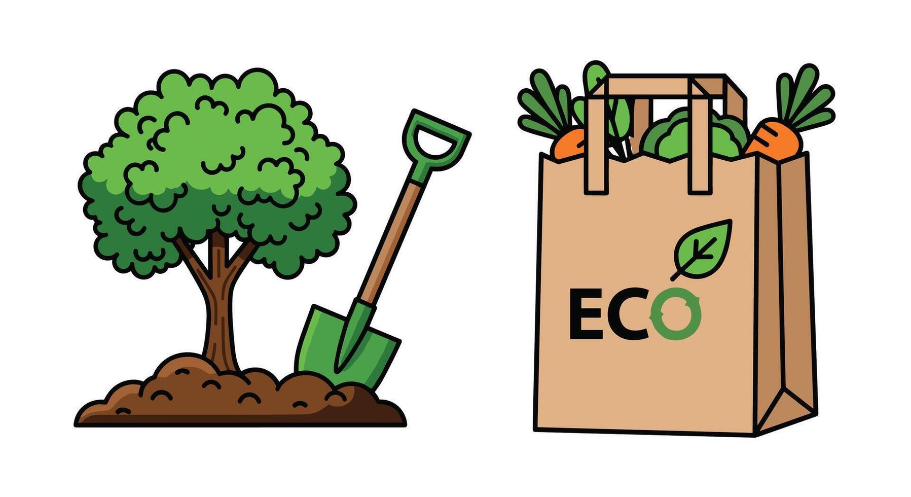 Eco bag and tree with shovel vector