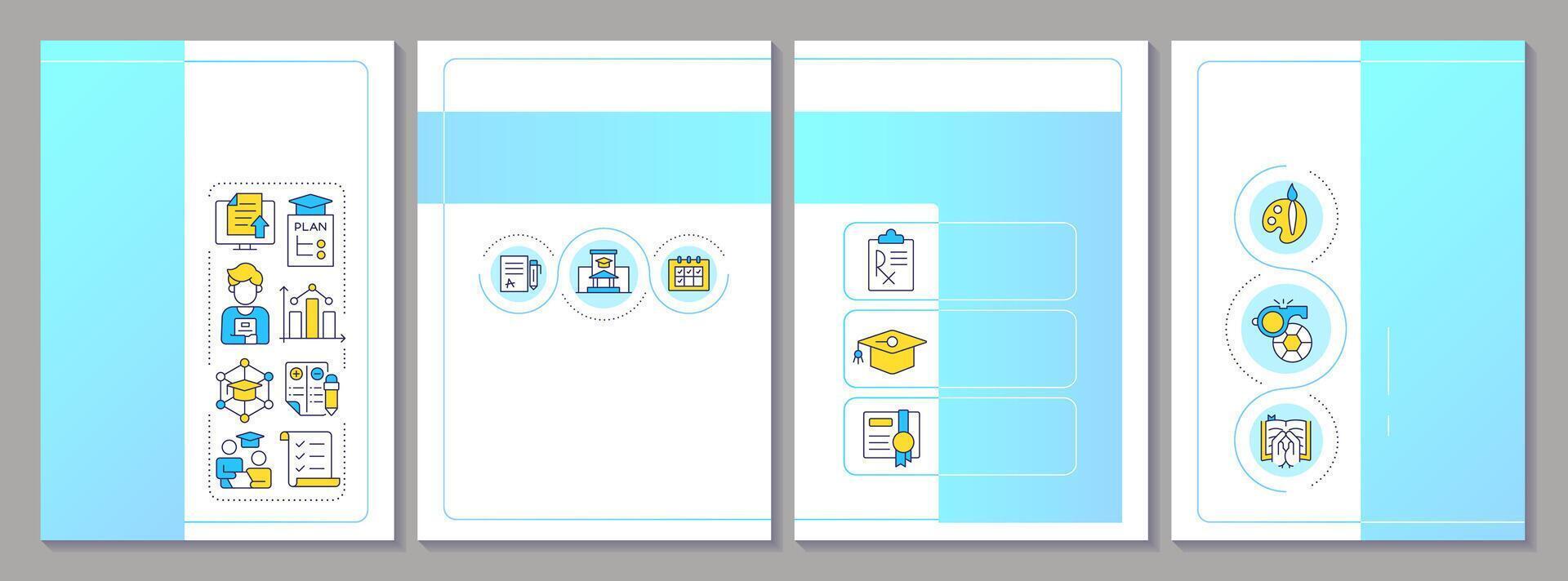 Student information systems brochure layout. School management, service. Leaflet advertising design with color line icons. Editable 4 pages vector