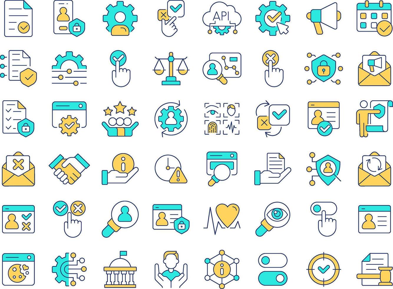 Contest management line color icons set. System protecting user data online. Personal information security. illustrations. Simple flat colorful symbols collection. Editable stroke vector