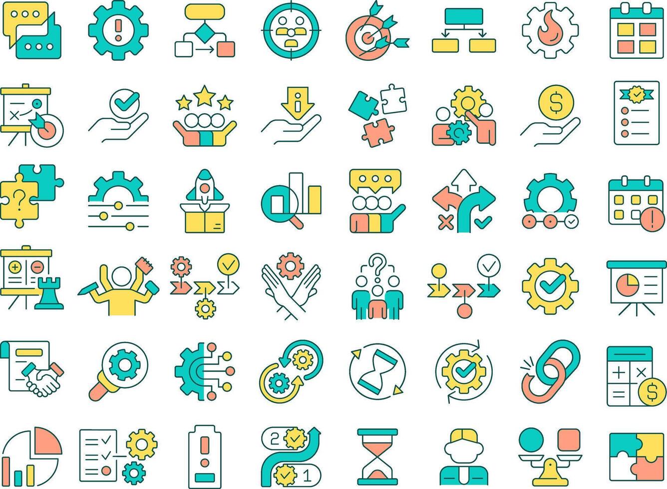 Workflow management line color icons set. Business planning, strategy. Statistical metrics, efficiency. illustrations. Simple flat colorful symbols collection. Editable stroke vector