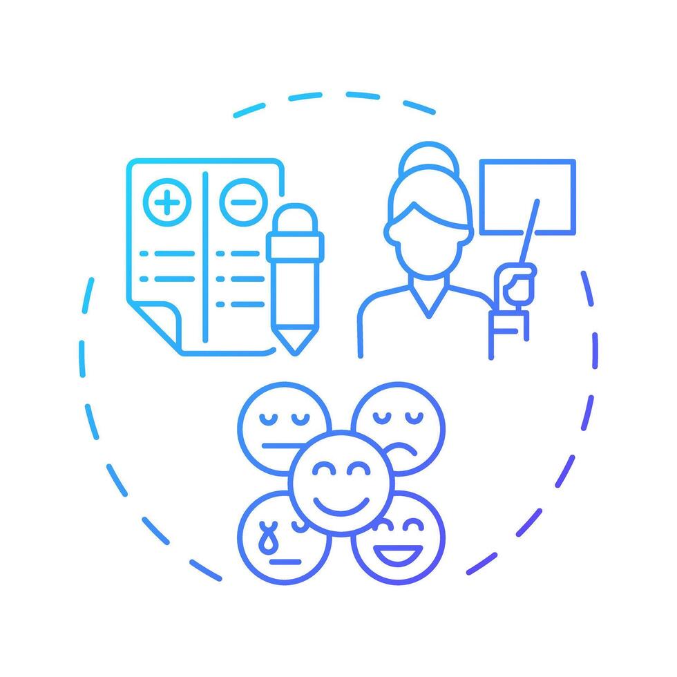 Student behavior tracking blue gradient concept icon. Learning plans, tutoring. Social engagement. Round shape line illustration. Abstract idea. Graphic design. Easy to use in article, infographic vector