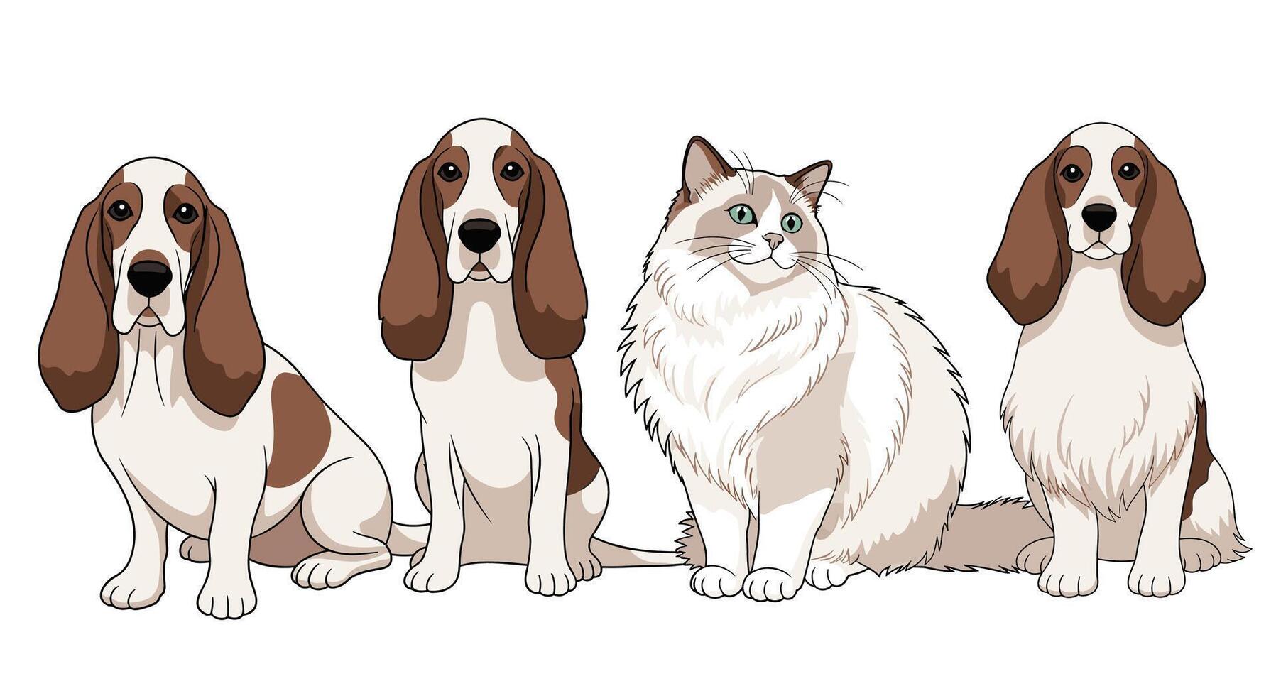 A group of dogs and cats sitting together vector