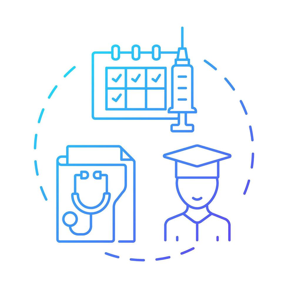 Student health records blue gradient concept icon. Medical review, healthcare. Physical checkup. Round shape line illustration. Abstract idea. Graphic design. Easy to use in article, infographic vector