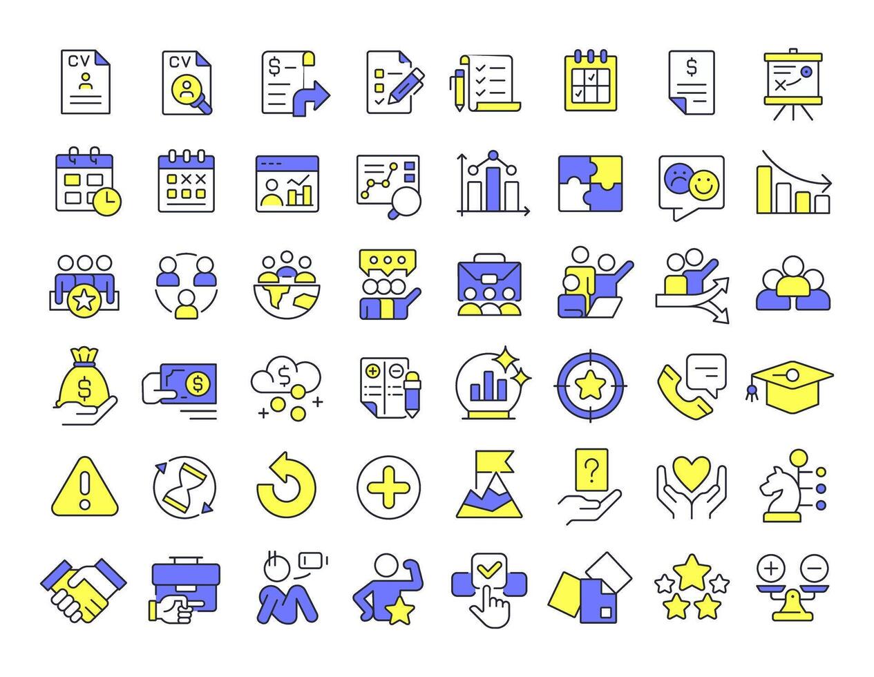 HR analysis line color icons set. Workforces productivity research. Company staff hiring strategy. Employee data. illustrations. Simple flat colorful symbols collection. Editable stroke vector