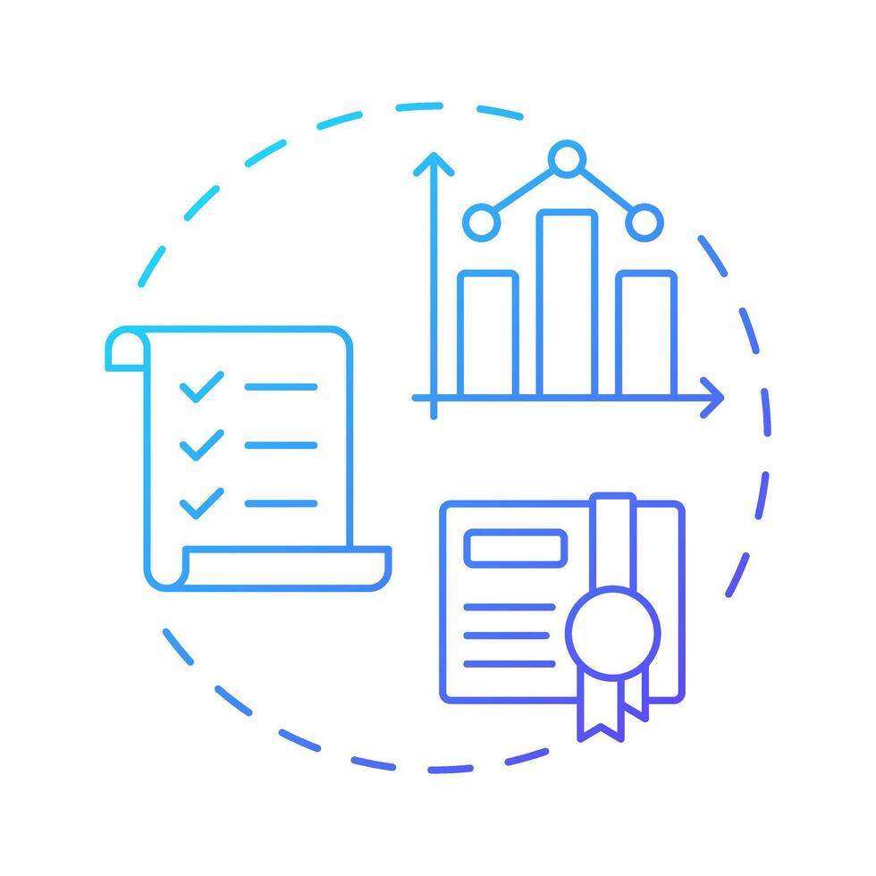 Student transcripts blue gradient concept icon. Statistical metrics, analysis. Certificate, checklist. Round shape line illustration. Abstract idea. Graphic design. Easy to use in article, infographic vector