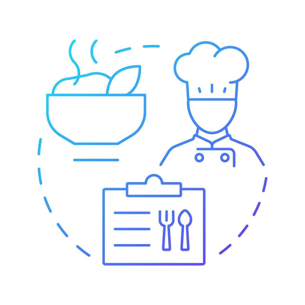 Hot lunches blue gradient concept icon. Culinary, cook. Food menu. Meal service, plan. Round shape line illustration. Abstract idea. Graphic design. Easy to use in article, infographic vector