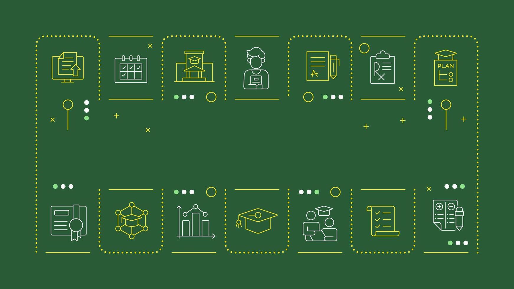 Student information system green word concept. Studying plan. Learning materials organization. Horizontal image. Headline text surrounded by editable outline icons vector