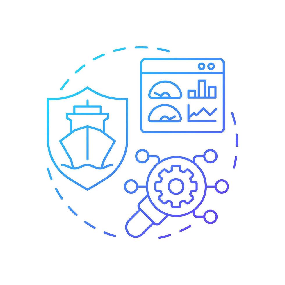QHSE blue gradient concept icon. Ship management system solution. Quality, health, safety and environment. Round shape line illustration. Abstract idea. Graphic design. Easy to use in booklet vector