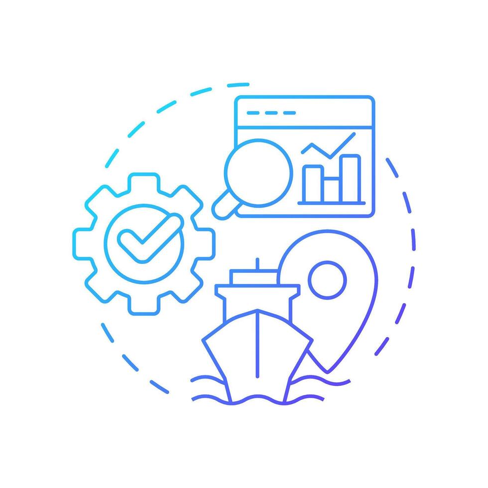 Shipping data analytics blue gradient concept icon. Ship management system solution. Maritime information. Round shape line illustration. Abstract idea. Graphic design. Easy to use in booklet vector