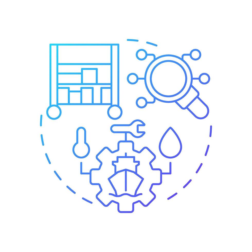 Marine inventory control blue gradient concept icon. Vessel parts and tools regulation. Technical ship management. Round shape line illustration. Abstract idea. Graphic design. Easy to use in booklet vector