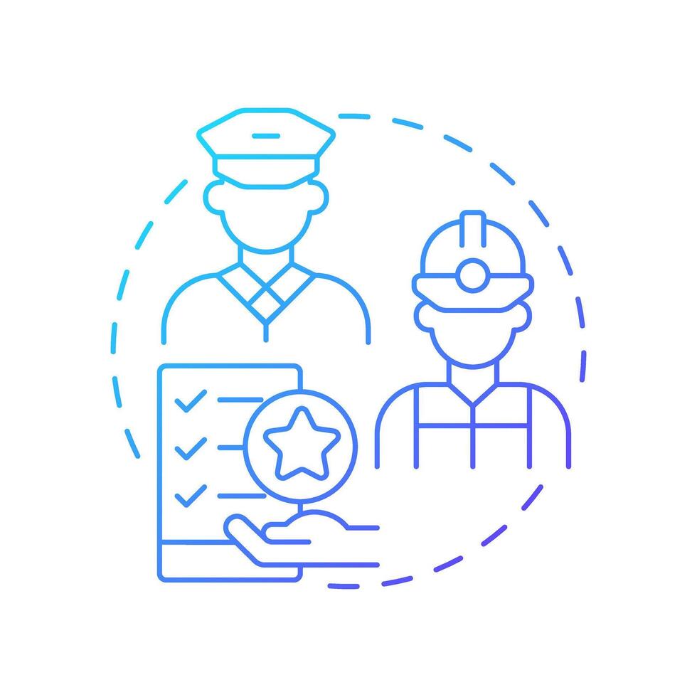 Crew recruitment blue gradient concept icon. Hiring competent and certified seafarers. Maritime staff management. Round shape line illustration. Abstract idea. Graphic design. Easy to use in booklet vector