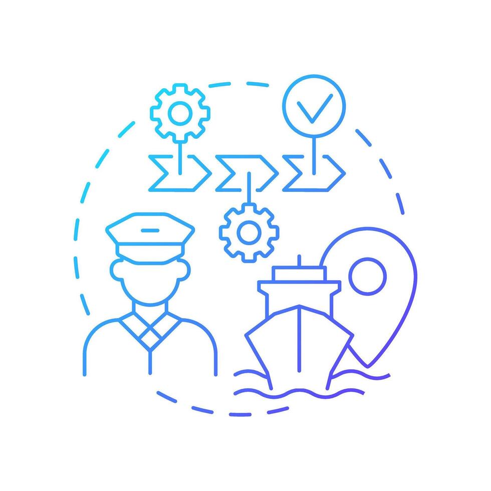 Execution blue gradient concept icon. Implementation of approved voyage route. Stage of passage planning. Round shape line illustration. Abstract idea. Graphic design. Easy to use in booklet vector
